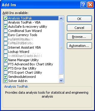 Excel Add-Ins Dialog