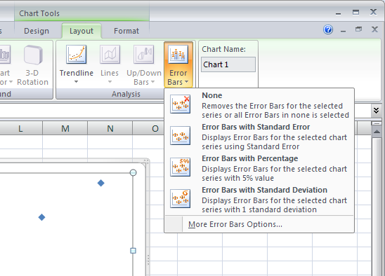 Error Bar Commands on the Ribbon