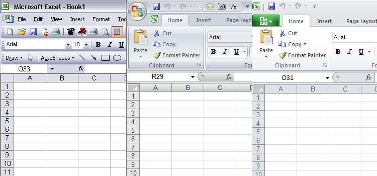 Top corner of Excel 2003, 2007, and 2010