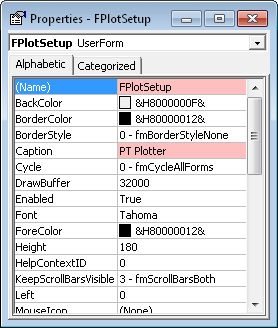 Properties of the Renamed UserForm