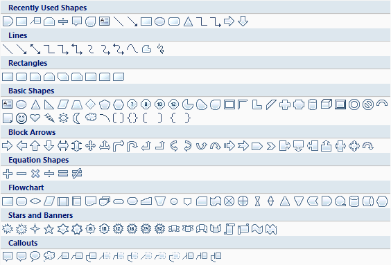 Excel 2010 Autoshapes Gallery