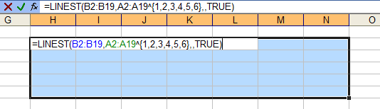 Entering the LINEST Formula