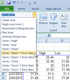 Select Error Bars Using the Chart Element Selector