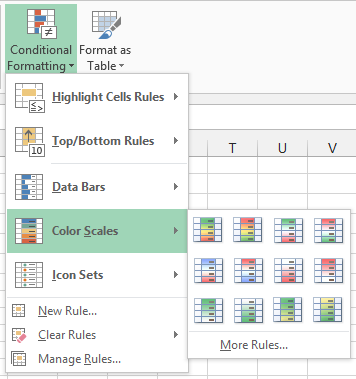 Conditional Formatting dropdown showing Color Scales options