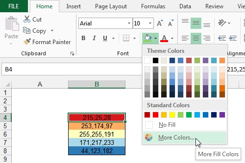 in my excel for mac, get to see the names of the colors when choosing them in cells