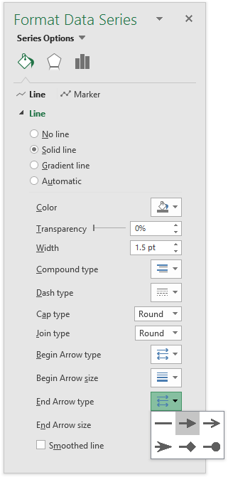 Format Data Series Lines - End Arrow Type