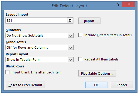 Edit Default Layout Dialog