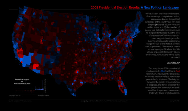 Map of 2008 Presidential Election Results, Shaded by Population