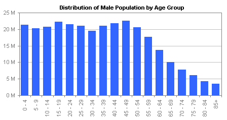 Histogram of US male population by age group