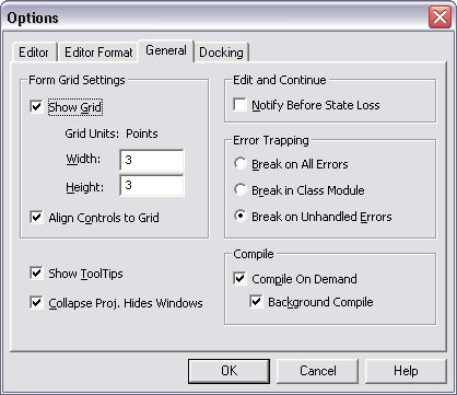 General Options Dialog