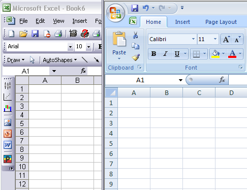 Comparing the thickness of Excel 2007's and 2003's Headdeer UI