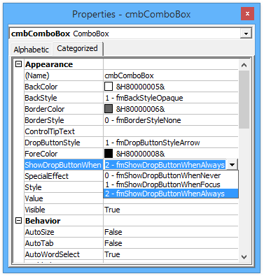 ComboBox Show Drop Button When Options