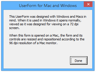 UserForm for Mac and Windows opened in Windows