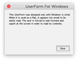 Windows only UserForm opened on a Mac