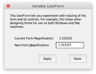 Variable UserForm at 133% on a Mac