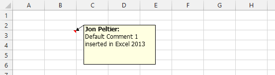 Default Comment showing in Excel 2013