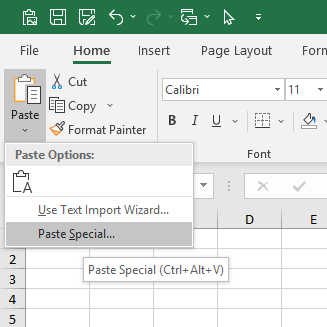 Paste Special in the Ribbon