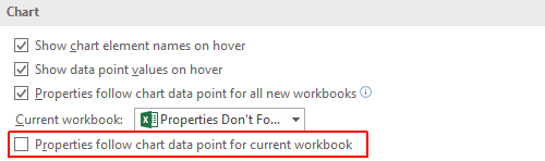 Excel Options - Properties Don't Follow Chart Data Points