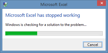 Excel Error Message - Excel Stopped Working