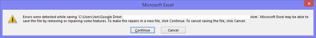 Excel Error Message - Saving Problem