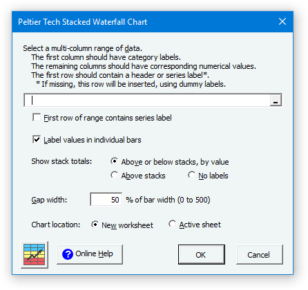 Peltier Tech Stacked Waterfall Chart Dialog