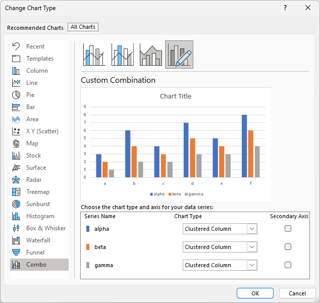 Change Series Chart Type Dialog