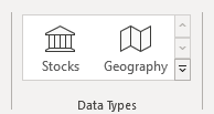 Data Types in Excel's Ribbon