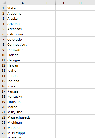 Us States List Excel