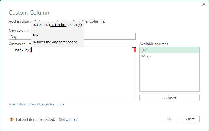 Editing a Formula in Custom Column Dialog