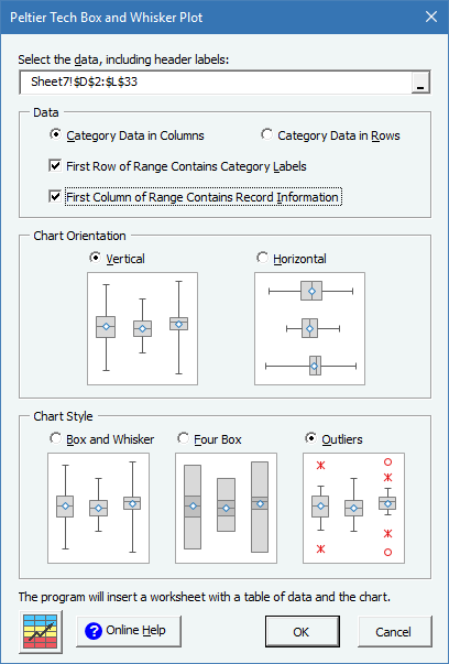 Peltier Tech Charts for Excel Box Plot Dialog