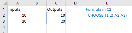 Dynamic Array formula using CHOOSE to return a vertical array