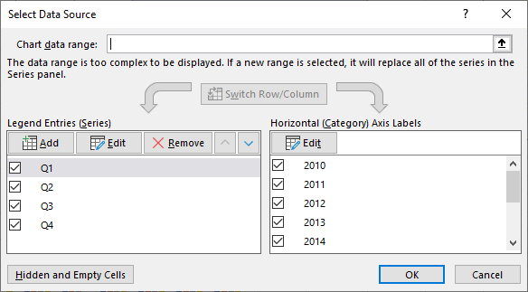 Select Data Source Dialog for Bad Chart Data