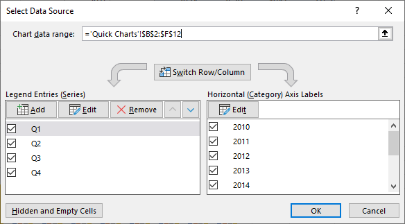 Select Data Source Dialog for Good Chart Data