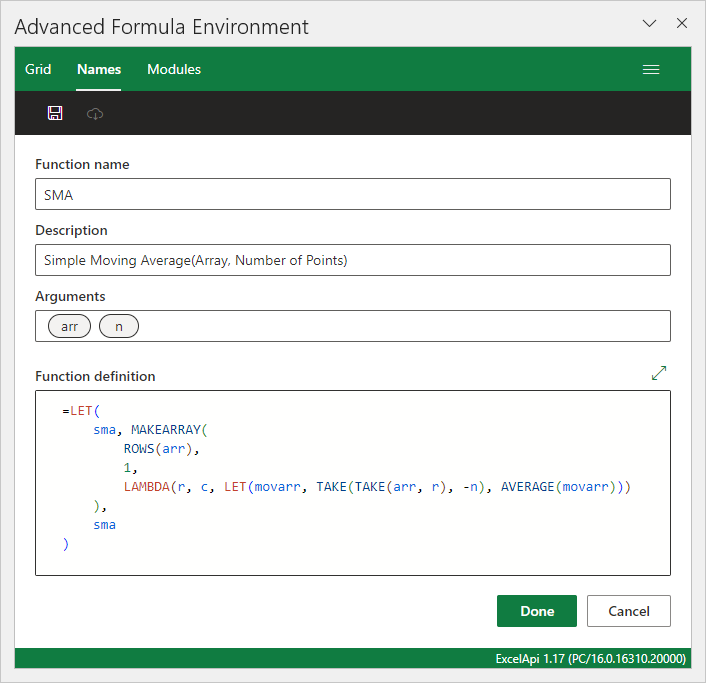 Named formula SME in the Advanced Formula Editor