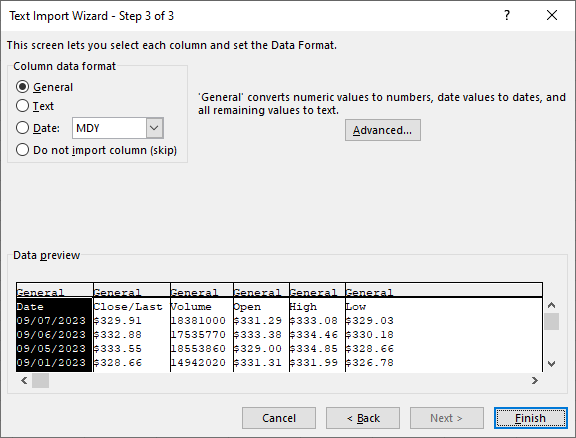 Text Import Wizard Step 3