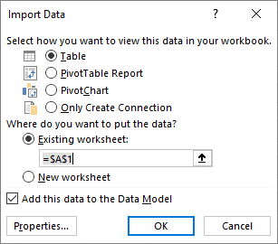 Import Data to Table and Data Model