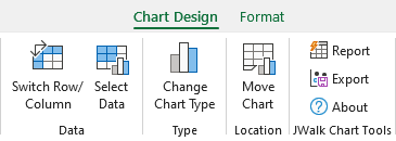 JWalk Chart Tools 2.0 on Excel's Chart Design Ribbon