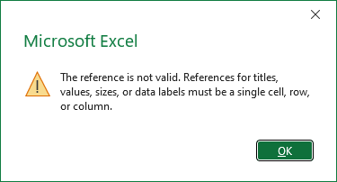 Chart series data error: must be a single cell, row, or column.