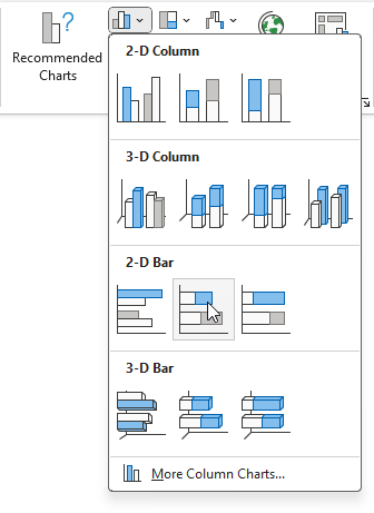 Excel's Insert ribbon tab > Charts > Stacked Bar Chart