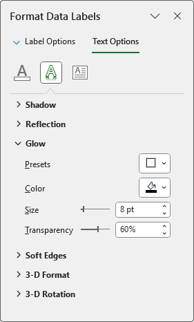 Glow settings for data labels